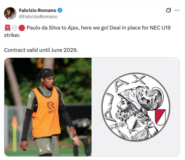 云开体育网址-Here we go！罗马诺：奈梅亨18岁前锋达席尔瓦将加盟阿贾克斯